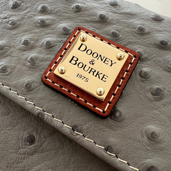 LOW START Dooney & Bourke Wallet Grey Ostrich Leather Gold Hardware Brand New - Picture 5 of 14